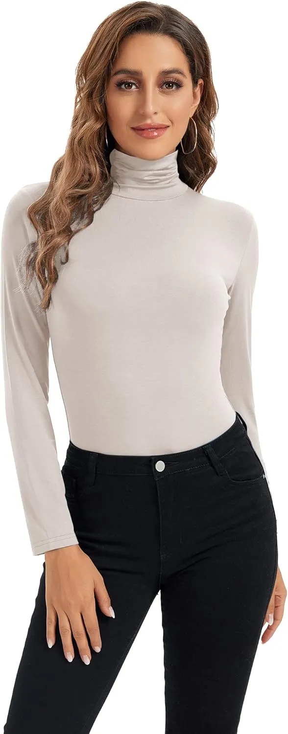 Womens Long Sleeve Turtleneck Tops Soft Stretchy Fitted Base Layer Shirt