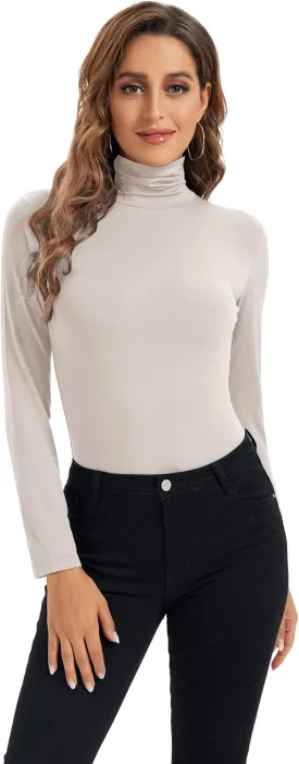 Womens Long Sleeve Turtleneck Tops Soft Stretchy Fitted Base Layer Shirt