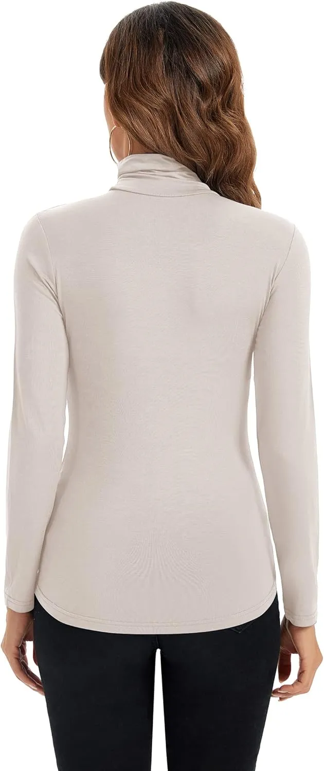 Womens Long Sleeve Turtleneck Tops Soft Stretchy Fitted Base Layer Shirt
