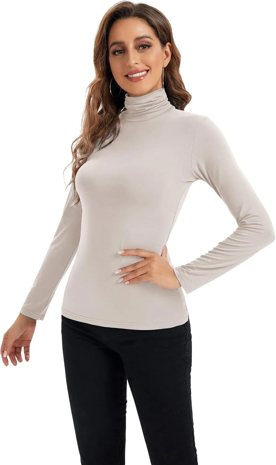 Womens Long Sleeve Turtleneck Tops Soft Stretchy Fitted Base Layer Shirt