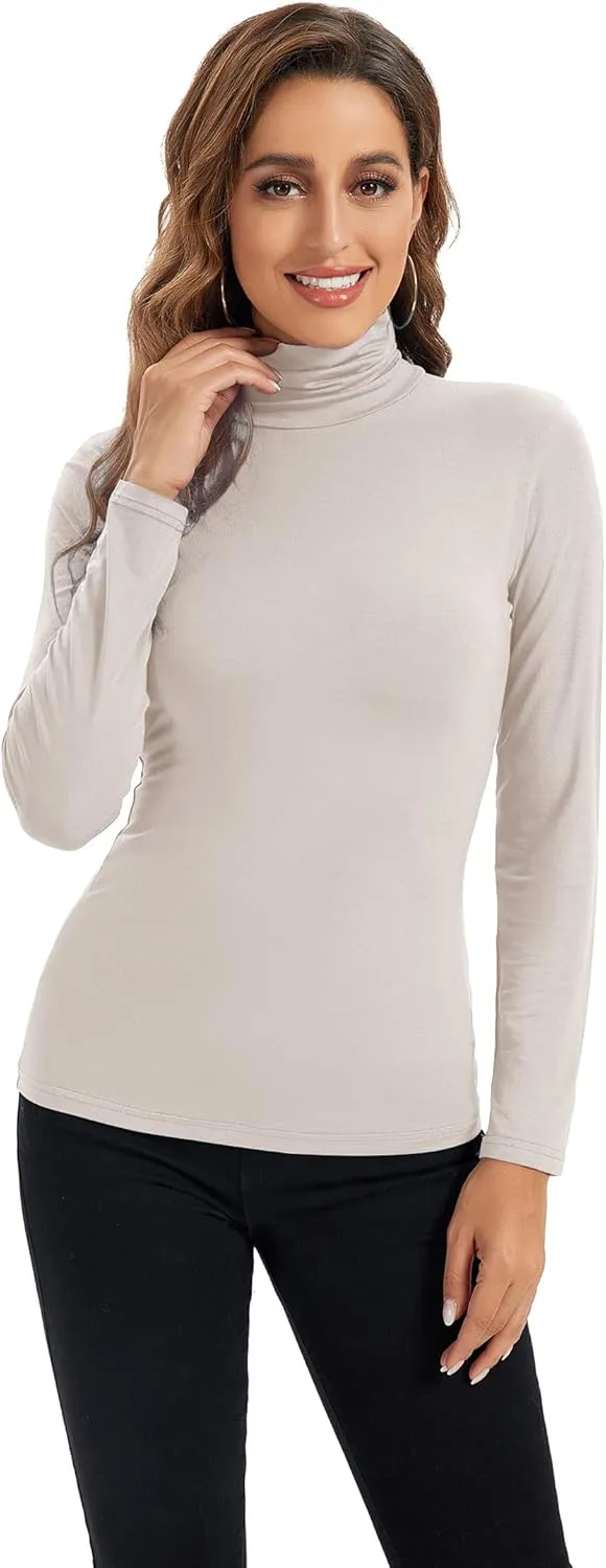 Womens Long Sleeve Turtleneck Tops Soft Stretchy Fitted Base Layer Shirt
