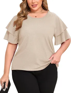 ZOMVA Women's Plus Size Sparkly Top Glitter Blouse Short Ruffle Sleeves Dressy Shirt Elegant Party